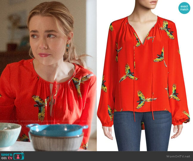 Diane von Furstenberg Silk Bird-Print Long-Sleeve Blouse worn by Ainsley Howard (Rebecca Rittenhouse) on Four Weddings and a Funeral