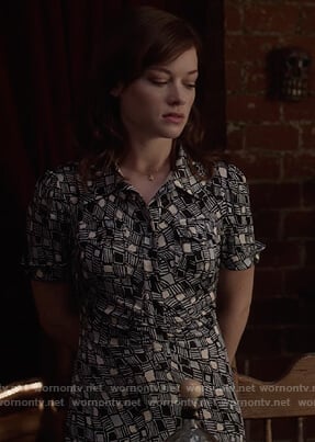 Lisa's geometric print dress on What/If