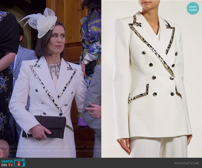 Leopard-Trim Double-Breasted Jacket by Dolce & Gabbana worn by Diana Trout (Miriam Shor) on Younger