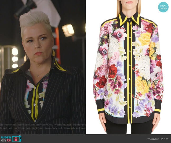 Stripe Trim Floral Print Poplin Shirt by Dolce & Gabbana worn by Christine Elise (Christine Elise) on BH90210