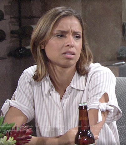 Elena’s striped tie sleeve shirt on The Young and the Restless