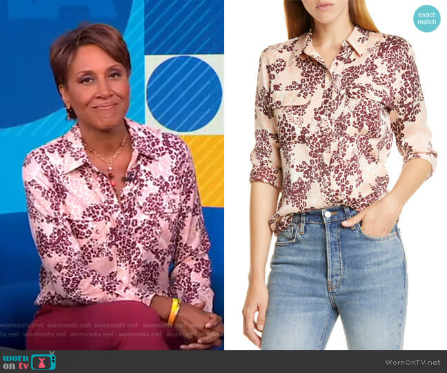 Slim Signature Print Silk Blend Shirt by Equipment worn by Robin Roberts on Good Morning America