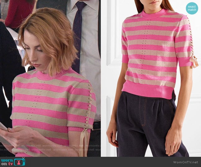 Lace-Up Striped Pointelle-Knit Top by Fendi worn by Lauren (Molly Bernard) on Younger