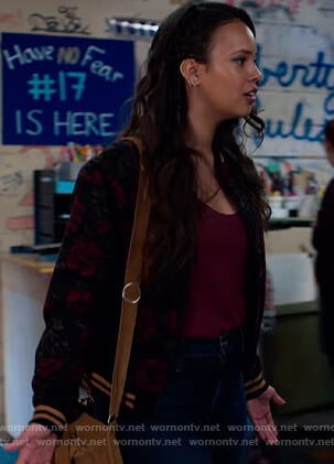 Jessica's floral bomber jacket on 13 Reasons Why