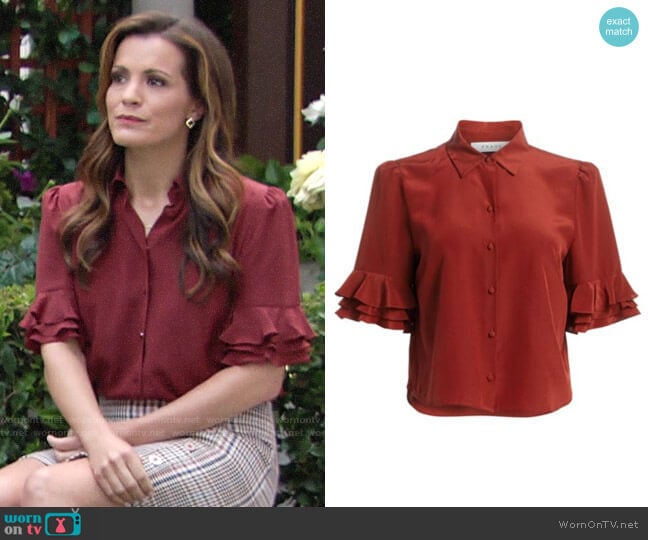 Frame Ruffled Sleeve Silk Top worn by Chelsea Lawson (Melissa Claire Egan) on The Young and the Restless