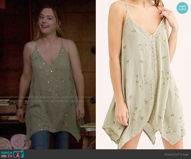 Free People Silver Linings Embellished Slip worn by Hope Logan (Annika Noelle) on The Bold and the Beautiful