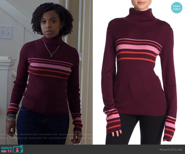 Free People Aspen Striped Ribbed Turtleneck worn by Ani (Grace Saif) on 13 Reasons Why