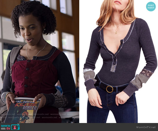 WornOnTV: Ani’s blue patchwork sleeve top on 13 Reasons Why | Grace ...