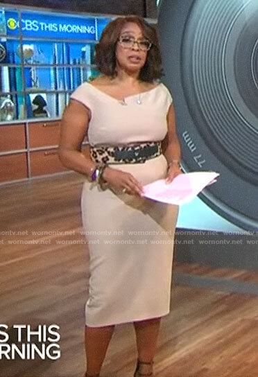 Gayle’s beige sheath dress on CBS This Morning