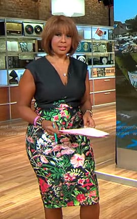 Gayle's black floral v-neck dress on CBS This Morning