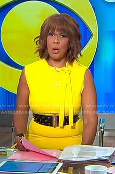 Gayle’s yellow tie neck dress on CBS This Morning