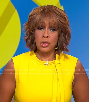 Gayle’s yellow tie neck dress on CBS This Morning