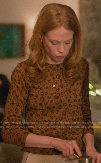 Gemma's leopard print sweater on Four Weddings and a Funeral