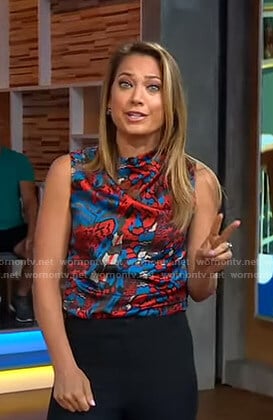 Ginger’s printed sleeveless top on Good Morning America