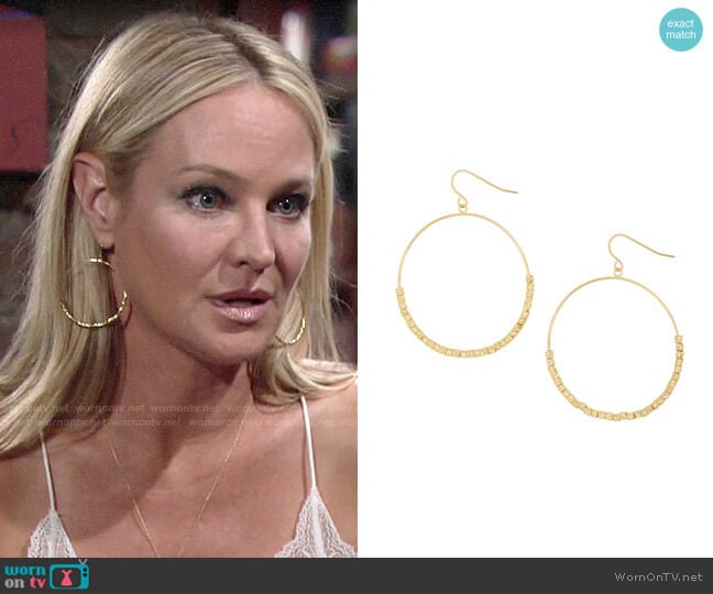 Gorjana Laguna Drop Hoops worn by Sharon Newman (Sharon Case) on The Young and the Restless