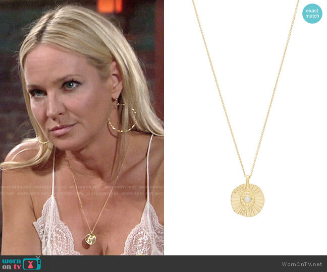 Gorjana Sunburst Coin Pendant Necklace worn by Sharon Newman (Sharon Case) on The Young and the Restless