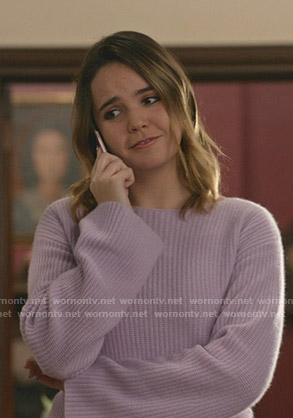 Grace's purple ribbed bell sleeve sweater on Good Witch