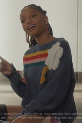 Skylar's cropped rainbow stripe sweater on Grown-ish