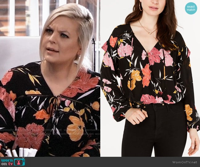 Guess Floral-Print Long-Sleeve Top worn by Maxie Jones (Kirsten Storms) on General Hospital