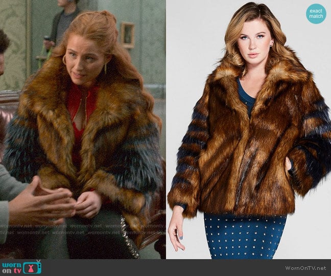 Guess Jensey Faux Fur Coat worn by Zara (Sophia La Porta) on Four Weddings and a Funeral