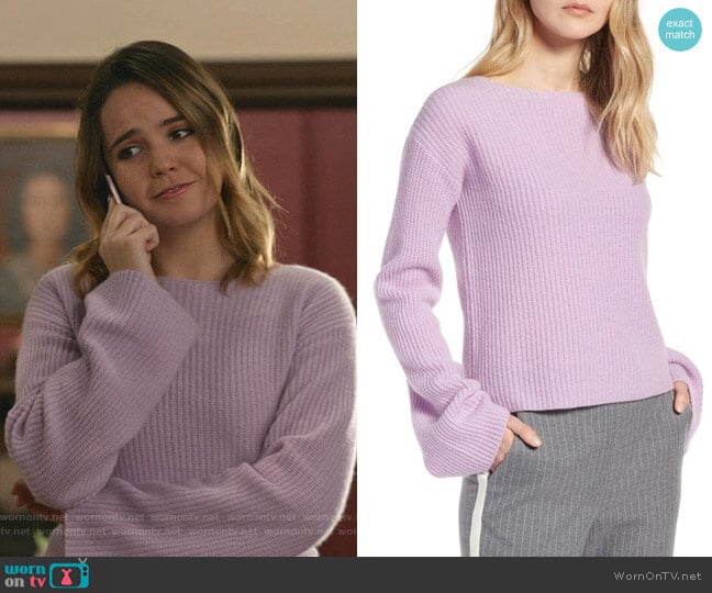 Wornontv Graces Purple Ribbed Bell Sleeve Sweater On Good Witch Bailee Madison Clothes And 