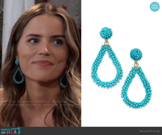 INC International Concepts Beaded Teardrop Drop Earrings worn by Sasha Gilmore (Sofia Mattsson) on General Hospital