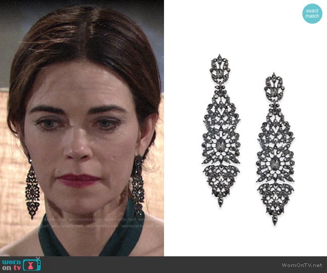 INC International Concepts Crystal Filigree Drop Earrings worn by Victoria Newman (Amelia Heinle) on The Young and the Restless