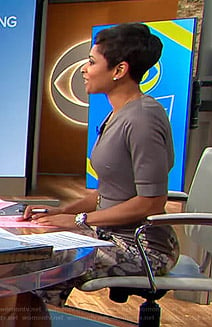 Jericka’s grey floral belted dress on CBS Mornings