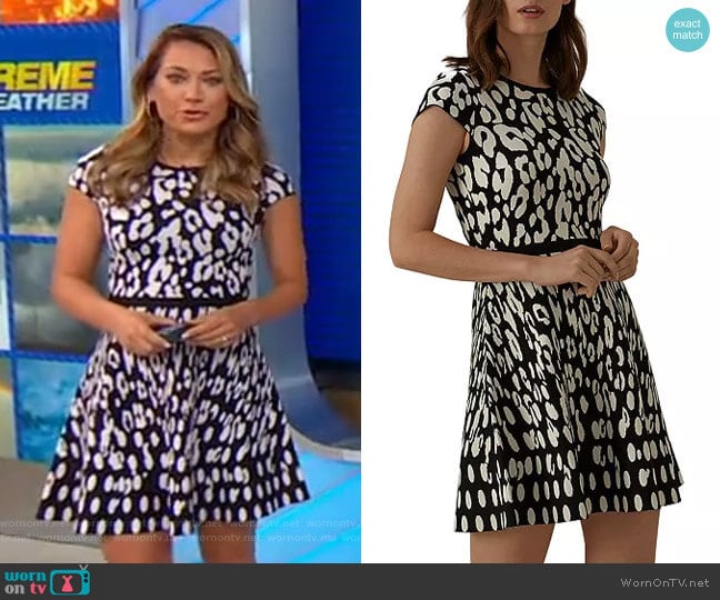 Leopard Jacquard Fit-and-Flare Dress by Karen Millen worn by Ginger Zee on Good Morning America