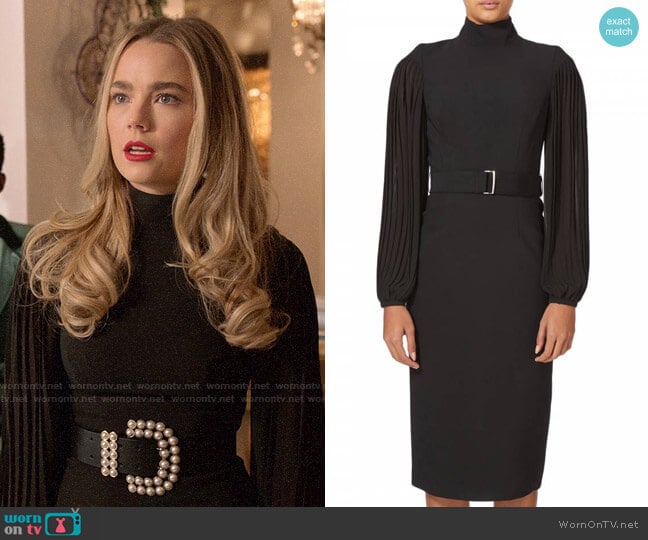 Karen Millen Pleated Drama Sleeve Dress worn by Ainsley Howard (Rebecca Rittenhouse) on Four Weddings and a Funeral