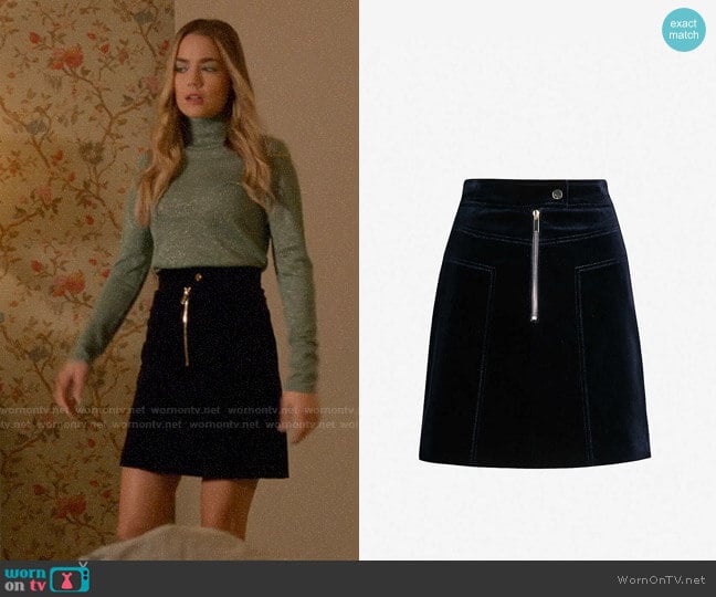 Karen Millen Zip Detail Velvet Skirt worn by Ainsley Howard (Rebecca Rittenhouse) on Four Weddings and a Funeral