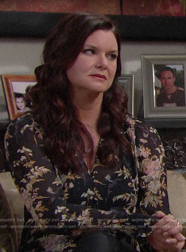 Katie's black floral blouse on The Bold and the Beautiful