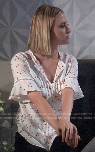 Kiki’s white floral pleated top on General Hospital