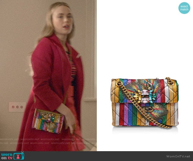 Kurt Geiger Fabric Mini Mayfair X Rainbow Embellished Shoulder Bag worn by Ainsley Howard (Rebecca Rittenhouse) on Four Weddings and a Funeral