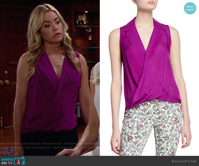 L'Agence Freja Wrap-Front Sleeveless Silk Blouse worn by Shauna Fulton (Denise Richards) on The Bold and the Beautiful