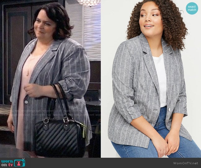 Lane Bryant Striped Bryant Blazer worn by Chelsea Lam (Jen Ray) on General Hospital