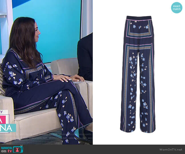 Printed Satin Wide-Leg Pants by Lela Rose worn by Whitney Cummings on Today