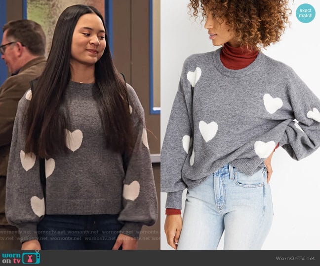 Xuan’s grey heart print sweater on No Good Nick