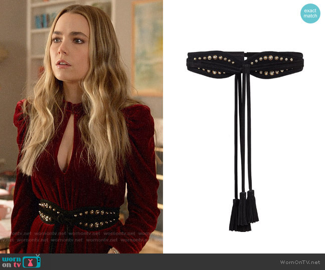 Maje Anouka Belt worn by Ainsley Howard (Rebecca Rittenhouse) on Four Weddings and a Funeral