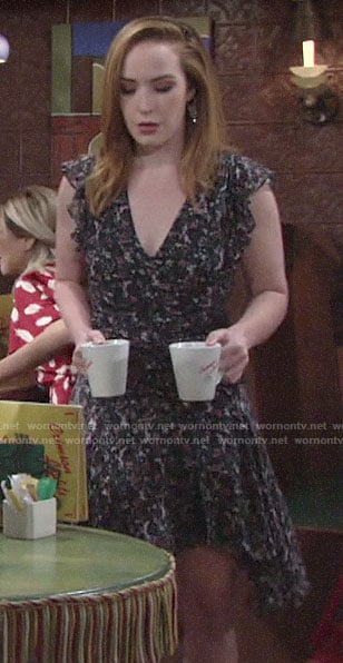 Mariahs’ floral ruffle sleeve dress on The Young and the Restless