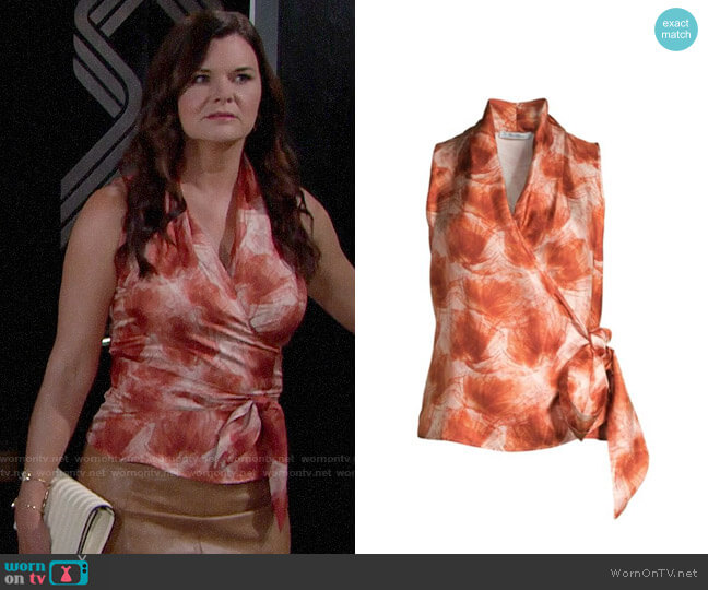 Max Mara Pilly Silk Wrap Top worn by Katie Logan (Heather Tom) on The Bold and the Beautiful