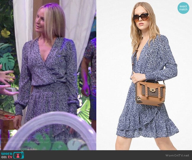 MICHAEL Michael Kors Mini Ikat-Print Crepe Ruffle Dress worn by Sharon Newman (Sharon Case) on The Young and the Restless