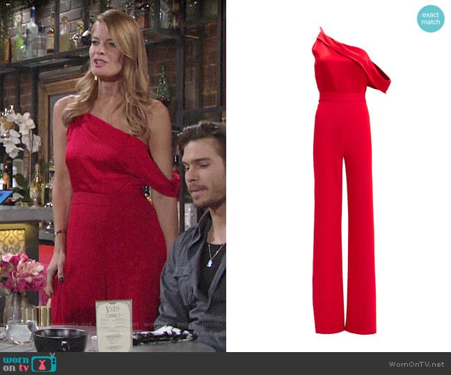 Michelle Mason One Shoulder High Slit Jumpsuit worn by Phyllis Summers (Michelle Stafford) on The Young and the Restless