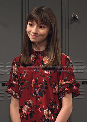 Molly’s red floral ruffle short sleeve top on No Good Nick