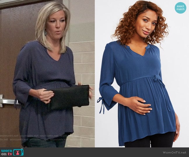 Motherhood Maternity Tie Sleeve Blouse worn by Carly Spencer (Laura Wright) on General Hospital