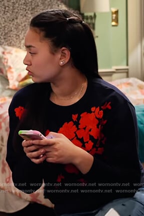 Xuan's navy floral embroidered sweater on No Good Nick