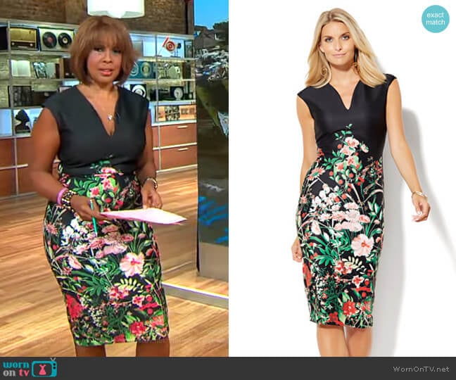 Midi Scuba Sheath Dress in Floral by New York & Company worn by Gayle King on CBS Mornings