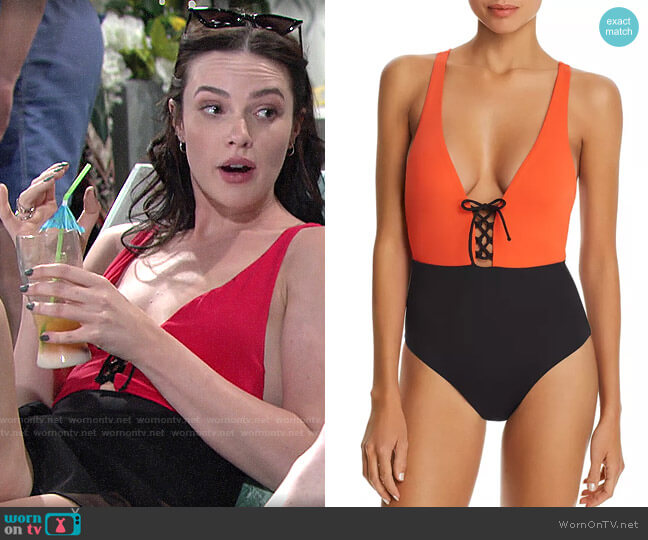 Onia Iona Color-Block One Piece Swimsuit worn by Tessa Porter (Cait Fairbanks) on The Young and the Restless