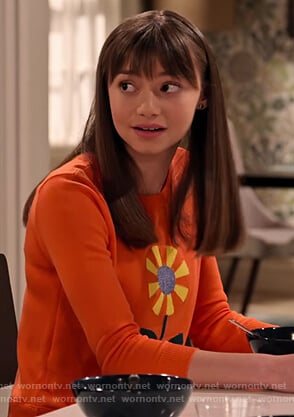 Molly's orange flower knit sweater  on No Good Nick