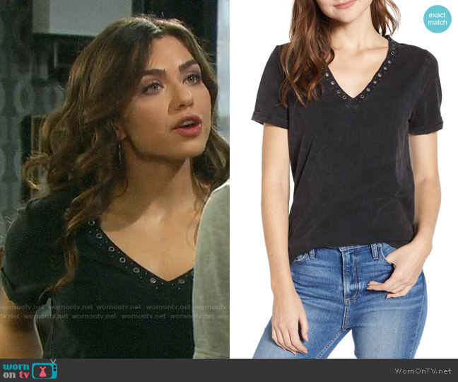 Paige Arielle Grommet Detail Stretch Cotton Tee worn by Ciara Brady (Victoria Konefal) on Days of our Lives